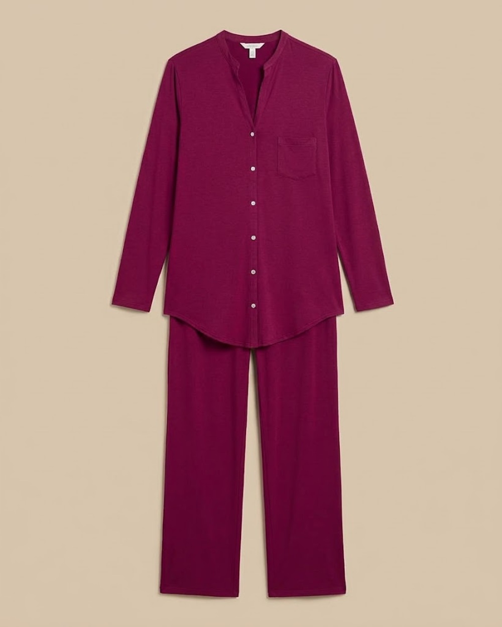 Hanro Cotton Deluxe Long Sleeve Pajama Set Deep Poppy Large